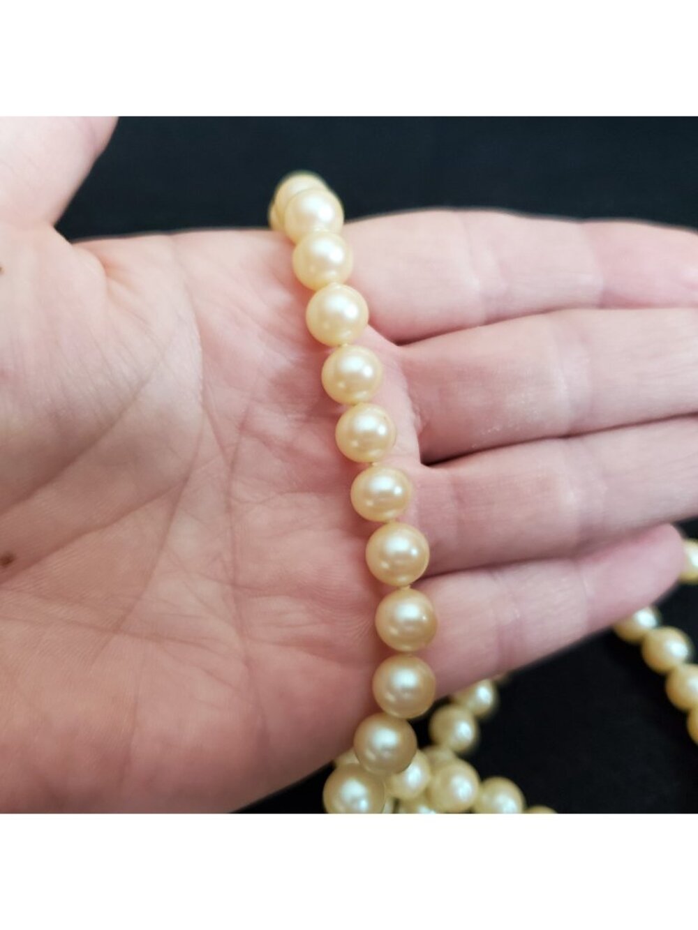 Vintage Glass Beaded Necklace Faux Pearl Cream Opera Flapper 52"